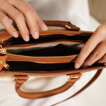 Load image into Gallery viewer, Thara Chestnut Microfiber Leather Tote